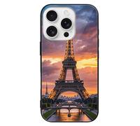 ERSTSNCK Compatible with iPhone 16 Case Beautiful Eiffel Tower Paris Stylish Phone Case for Women Men, Tempered Glass Shockproof Slim Cover for 16 Pro Black
