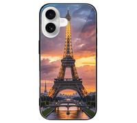 ERSTSNCK Compatible with iPhone 16 Case Beautiful Eiffel Tower Paris Stylish Phone Case for Women Men, Tempered Glass Shockproof Slim Cover for 16 Pro Black