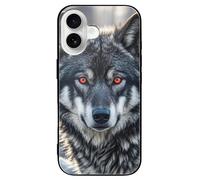 ERSTSNCK Compatible with iPhone 16 Case Big Black Wolf with Red Eyes Stylish Phone Case for Women Men, Tempered Glass Shockproof Slim Cover for 16 Pro