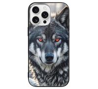 ERSTSNCK Compatible with iPhone 16 Case Big Black Wolf with Red Eyes Stylish Phone Case for Women Men, Tempered Glass Shockproof Slim Cover for 16 Pro