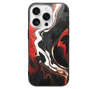 ERSTSNCK Compatible with iPhone 16 Case Black and Red Marble Stylish Phone Case for Women Men, Tempered Glass Shockproof Slim Cover for 16 Pro