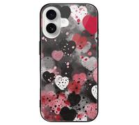 ERSTSNCK Compatible with iPhone 16 Case Black Polka Dot Heart Stylish Phone Case for Women Men, Tempered Glass Shockproof Slim Cover for 16 Pro