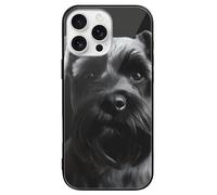 ERSTSNCK Compatible with iPhone 16 Case Black Schnauzer Dog Stylish Phone Case for Women Men, Tempered Glass Shockproof Slim Cover for 16 Pro