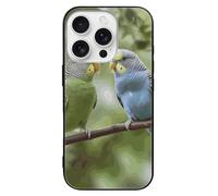 ERSTSNCK Compatible with iPhone 16 Case Blue and Green Parakeets Stylish Phone Case for Women Men, Tempered Glass Shockproof Slim Cover for 16 Pro