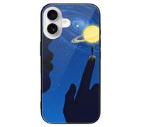 ERSTSNCK Compatible with iPhone 16 Case Blue Starry Sky Stylish Phone Case for Women Men, Tempered Glass Shockproof Slim Cover for 16 Pro