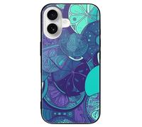ERSTSNCK Compatible with iPhone 16 Case Blue Teal Lemon Stylish Phone Case for Women Men, Tempered Glass Shockproof Slim Cover for 16 Pro