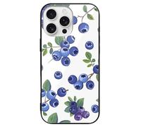 ERSTSNCK Compatible with iPhone 16 Case Blueberries with Leaves Stylish Phone Case for Women Men, Tempered Glass Shockproof Slim Cover for 16 Pro Black