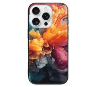 ERSTSNCK Compatible with iPhone 16 Case Bold Color Mix Stylish Phone Case for Women Men, Tempered Glass Shockproof Slim Cover for 16 Pro Black