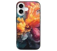 ERSTSNCK Compatible with iPhone 16 Case Bold Color Mix Stylish Phone Case for Women Men, Tempered Glass Shockproof Slim Cover for 16 Pro Black