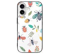 ERSTSNCK Compatible with iPhone 16 Case Bright Insect Pattern Stylish Phone Case for Women Men, Tempered Glass Shockproof Slim Cover for 16 Pro Black