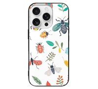 ERSTSNCK Compatible with iPhone 16 Case Bright Insect Pattern Stylish Phone Case for Women Men, Tempered Glass Shockproof Slim Cover for 16 Pro Black
