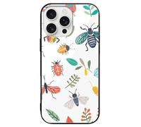 ERSTSNCK Compatible with iPhone 16 Case Bright Insect Pattern Stylish Phone Case for Women Men, Tempered Glass Shockproof Slim Cover for 16 Pro Black