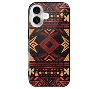 ERSTSNCK Compatible with iPhone 16 Case Brown and Red Tribal Pattern Stylish Phone Case for Women Men, Tempered Glass Shockproof Slim Cover for 16 Pro