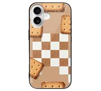 ERSTSNCK Compatible with iPhone 16 Case Brown Chess Cookie Stylish Phone Case for Women Men, Tempered Glass Shockproof Slim Cover for 16 Pro
