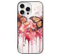 ERSTSNCK Compatible with iPhone 16 Case Butterfly Drip Spray Watercolor Stylish Phone Case for Women Men, Tempered Glass Shockproof Slim Cover for 16 Pro