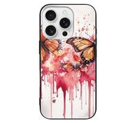 ERSTSNCK Compatible with iPhone 16 Case Butterfly Drip Spray Watercolor Stylish Phone Case for Women Men, Tempered Glass Shockproof Slim Cover for 16 Pro