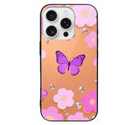 ERSTSNCK Compatible with iPhone 16 Case Butterfly Flower Sparkle Stylish Phone Case for Women Men, Tempered Glass Shockproof Slim Cover for 16 Pro
