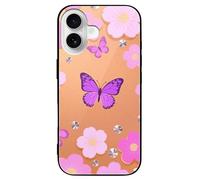 ERSTSNCK Compatible with iPhone 16 Case Butterfly Flower Sparkle Stylish Phone Case for Women Men, Tempered Glass Shockproof Slim Cover for 16 Pro