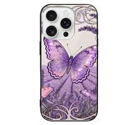 ERSTSNCK Compatible with iPhone 16 Case Butterfly Lavender Spike Stylish Phone Case for Women Men, Tempered Glass Shockproof Slim Cover for 16 Pro