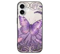 ERSTSNCK Compatible with iPhone 16 Case Butterfly Lavender Spike Stylish Phone Case for Women Men, Tempered Glass Shockproof Slim Cover for 16 Pro