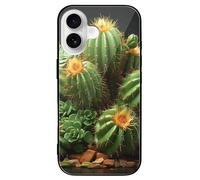 ERSTSNCK Compatible with iPhone 16 Case Cacti and Succulents Stylish Phone Case for Women Men, Tempered Glass Shockproof Slim Cover for 16 Pro Black