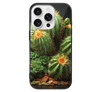 ERSTSNCK Compatible with iPhone 16 Case Cacti and Succulents Stylish Phone Case for Women Men, Tempered Glass Shockproof Slim Cover for 16 Pro Black