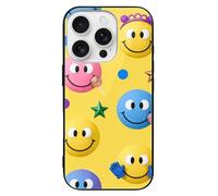 ERSTSNCK Compatible with iPhone 16 Case Candy Happy Face Pattern Stylish Phone Case for Women Men, Tempered Glass Shockproof Slim Cover for 16 Pro Black