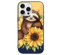 ERSTSNCK Compatible with iPhone 16 Case Cartoon Sloth Sitting on Sunflower Stylish Phone Case for Women Men, Tempered Glass Shockproof Slim Cover for 16 Pro