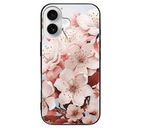 ERSTSNCK Compatible with iPhone 16 Case Cherry Blossoms Stylish Phone Case for Women Men, Tempered Glass Shockproof Slim Cover for 16 Pro