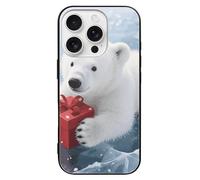 ERSTSNCK Compatible with iPhone 16 Case Christmas Polarbear Stylish Phone Case for Women Men, Tempered Glass Shockproof Slim Cover for 16 Pro Black