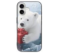 ERSTSNCK Compatible with iPhone 16 Case Christmas Polarbear Stylish Phone Case for Women Men, Tempered Glass Shockproof Slim Cover for 16 Pro Black