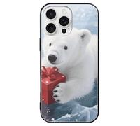ERSTSNCK Compatible with iPhone 16 Case Christmas Polarbear Stylish Phone Case for Women Men, Tempered Glass Shockproof Slim Cover for 16 Pro Black
