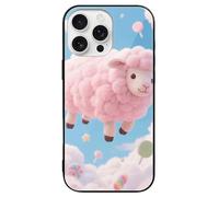 ERSTSNCK Compatible with iPhone 16 Case Cloud - Candy Sheep Stylish Phone Case for Women Men, Tempered Glass Shockproof Slim Cover for 16 Pro Black
