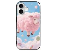 ERSTSNCK Compatible with iPhone 16 Case Cloud - Candy Sheep Stylish Phone Case for Women Men, Tempered Glass Shockproof Slim Cover for 16 Pro Black