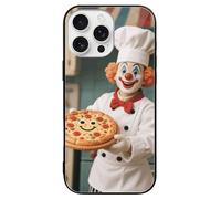 ERSTSNCK Compatible with iPhone 16 Case Clown Holding Pizza Stylish Phone Case for Women Men, Tempered Glass Shockproof Slim Cover for 16 Pro Black