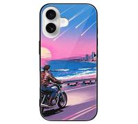 ERSTSNCK Compatible with iPhone 16 Case Coastal Road Cycling Stylish Phone Case for Women Men, Tempered Glass Shockproof Slim Cover for 16 Pro Black