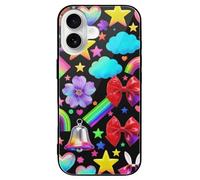 ERSTSNCK Compatible with iPhone 16 Case Colorful Element Pattern Stylish Phone Case for Women Men, Tempered Glass Shockproof Slim Cover for 16 Pro