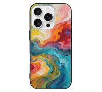 ERSTSNCK Compatible with iPhone 16 Case Colorful Fluid Arts Stylish Phone Case for Women Men, Tempered Glass Shockproof Slim Cover for 16 Pro