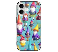 ERSTSNCK Compatible with iPhone 16 Case Colorful Gnomes Stylish Phone Case for Women Men, Tempered Glass Shockproof Slim Cover for 16 Pro