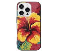 ERSTSNCK Compatible with iPhone 16 Case Colorful Hibiscus Stylish Phone Case for Women Men, Tempered Glass Shockproof Slim Cover for 16 Pro