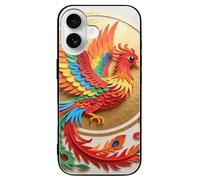 ERSTSNCK Compatible with iPhone 16 Case Colorful Phoenix Art Stylish Phone Case for Women Men, Tempered Glass Shockproof Slim Cover for 16 Pro