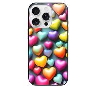 ERSTSNCK Compatible with iPhone 16 Case Colorful Rainbow Hearts Stylish Phone Case for Women Men, Tempered Glass Shockproof Slim Cover for 16 Pro