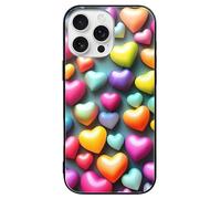ERSTSNCK Compatible with iPhone 16 Case Colorful Rainbow Hearts Stylish Phone Case for Women Men, Tempered Glass Shockproof Slim Cover for 16 Pro