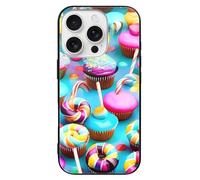 ERSTSNCK Compatible with iPhone 16 Case Colorful Sweet Lollipop Cupcake Donut Stylish Phone Case for Women Men, Tempered Glass Shockproof Slim Cover for 16 Pro