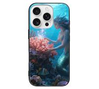 ERSTSNCK Compatible with iPhone 16 Case Coral Mermaid Stylish Phone Case for Women Men, Tempered Glass Shockproof Slim Cover for 16 Pro
