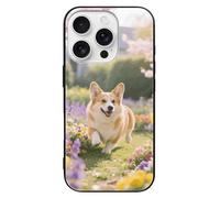 ERSTSNCK Compatible with iPhone 16 Case Corgi Floral Flower Stylish Phone Case for Women Men, Tempered Glass Shockproof Slim Cover for 16 Pro