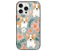 ERSTSNCK Compatible with iPhone 16 Case Corgi Floral Flowers Spring Garden Stylish Phone Case for Women Men, Tempered Glass Shockproof Slim Cover for 16 Pro