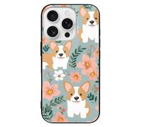 ERSTSNCK Compatible with iPhone 16 Case Corgi Floral Flowers Spring Garden Stylish Phone Case for Women Men, Tempered Glass Shockproof Slim Cover for 16 Pro