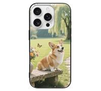 ERSTSNCK Compatible with iPhone 16 Case Corgi Floral Flowers Stylish Phone Case for Women Men, Tempered Glass Shockproof Slim Cover for 16 Pro