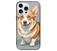 ERSTSNCK Compatible with iPhone 16 Case Corgi Pattern Corgi Pattern Stylish Phone Case for Women Men, Tempered Glass Shockproof Slim Cover for 16 Pro Black